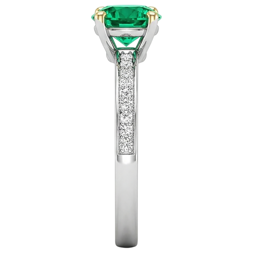 Natural Real ( Not Lab Grown ) Round Diamond Engagement Ring Green Emerald GIA With Accents