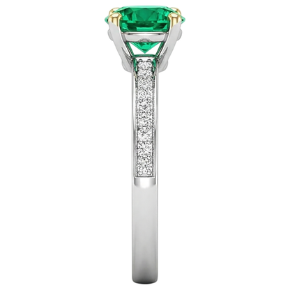 Natural Real ( Not Lab Grown ) Round Diamond Engagement Ring Green Emerald GIA With Accents