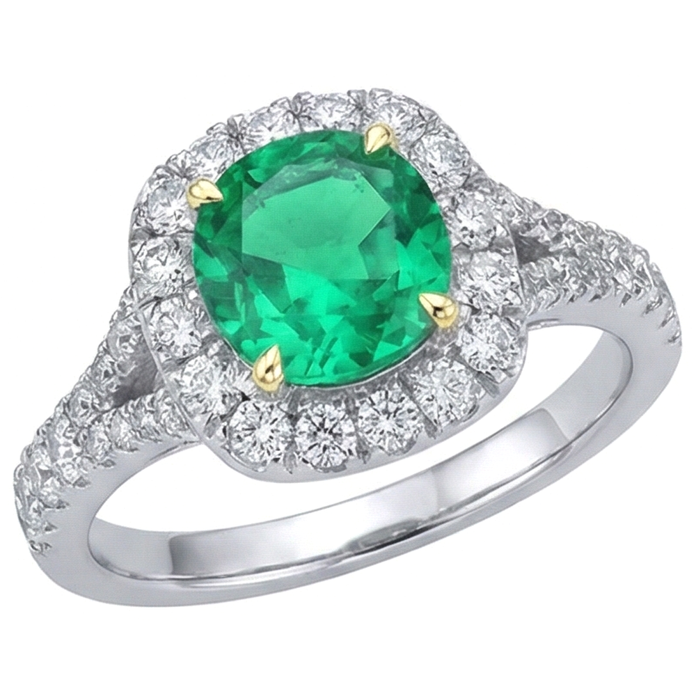 Natural Real ( Not Lab Grown ) Round Diamond Gemstone Ring Genuine Green Emerald GIA