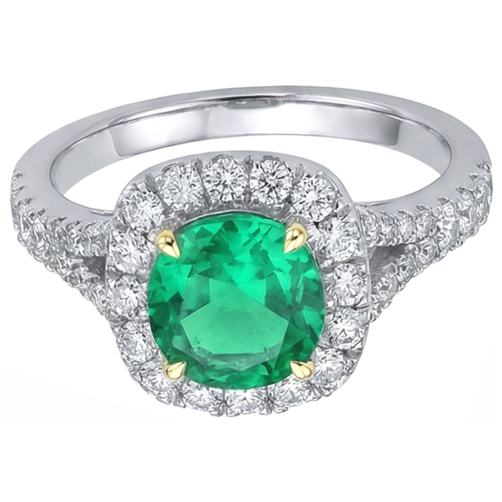 Natural Real ( Not Lab Grown ) Round Diamond Gemstone Ring Genuine Green Emerald GIA