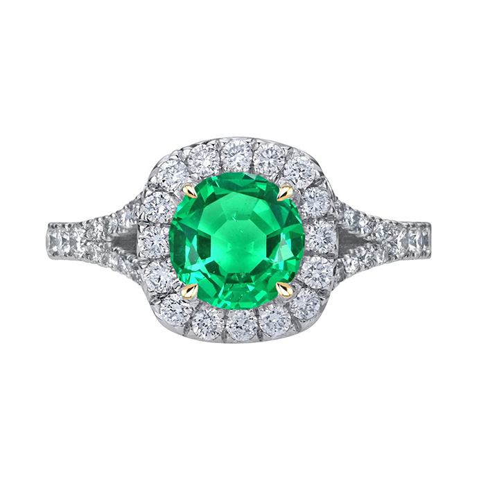 Round Diamond Gemstone Ring Genuine Green Emerald