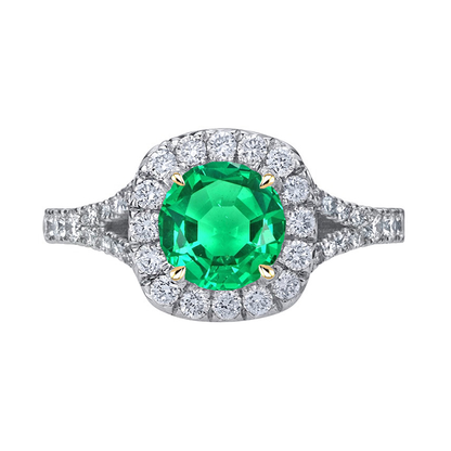 Round Diamond Gemstone Ring Genuine Green Emerald
