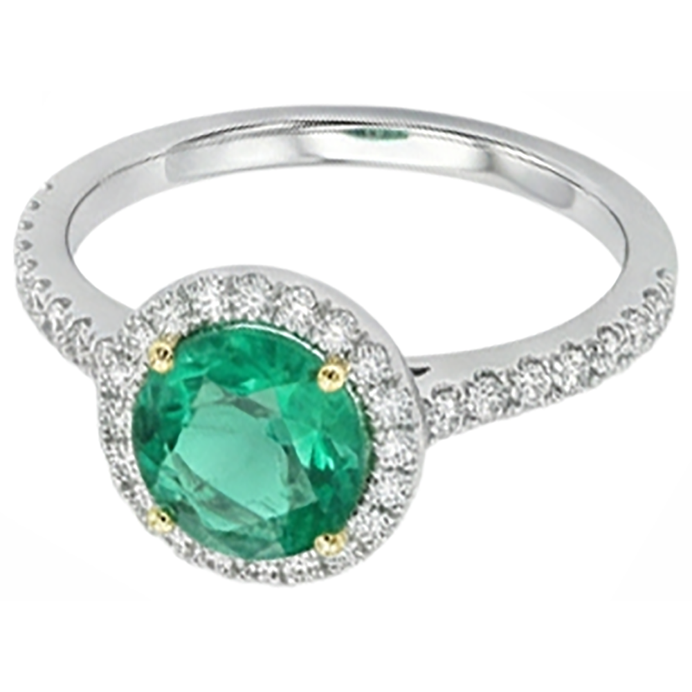Natural Real ( Not Lab Grown ) Round Diamond Halo Green Emerald GIA Ring Wedding Engagement Jewelry