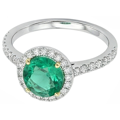 Natural Real ( Not Lab Grown ) Round Diamond Halo Green Emerald GIA Ring Wedding Engagement Jewelry