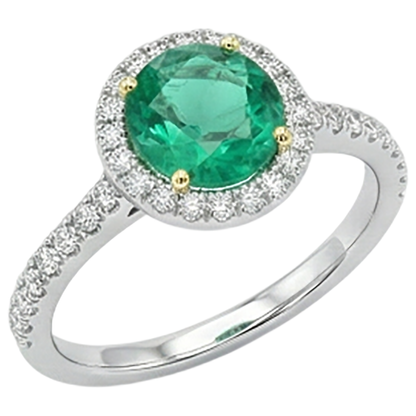 Natural Real ( Not Lab Grown ) Round Diamond Halo Green Emerald GIA Ring Wedding Engagement Jewelry