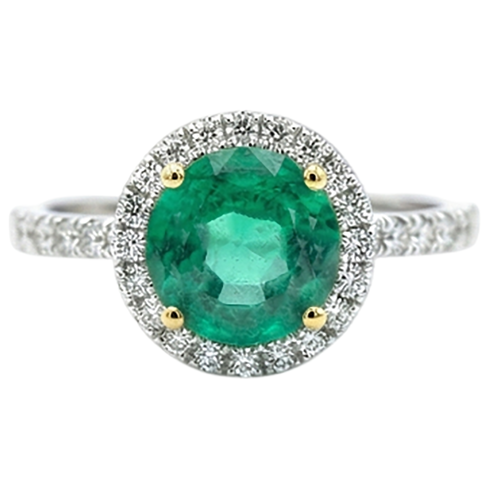 Natural Real ( Not Lab Grown ) Round Diamond Halo Green Emerald GIA Ring Wedding Engagement Jewelry
