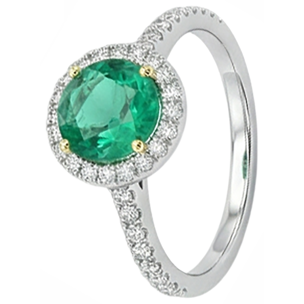 Natural Real ( Not Lab Grown ) Round Diamond Halo Green Emerald GIA Ring Wedding Engagement Jewelry