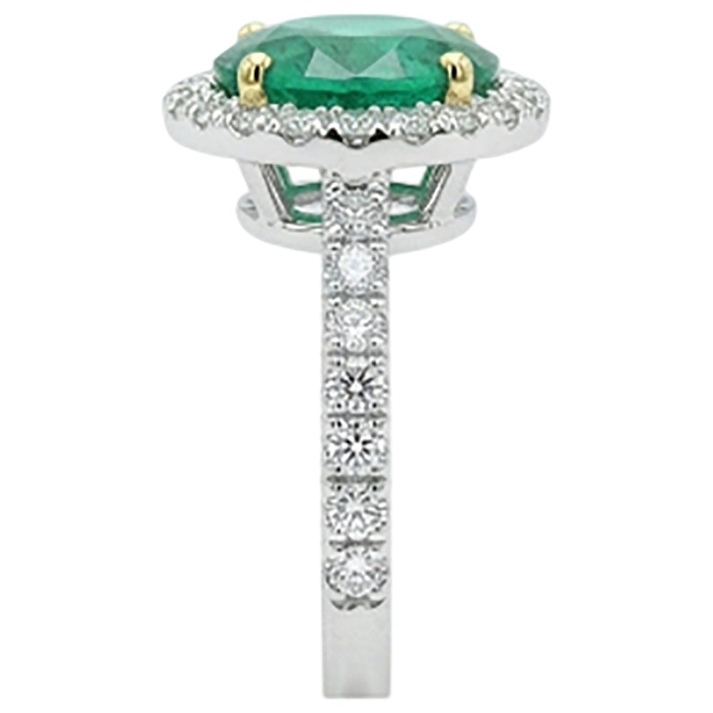 Natural Real ( Not Lab Grown ) Round Diamond Halo Green Emerald GIA Ring Wedding Engagement Jewelry