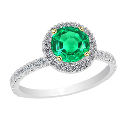 Round Diamond Halo Green Emerald Ring Wedding Engagement Jewelry
