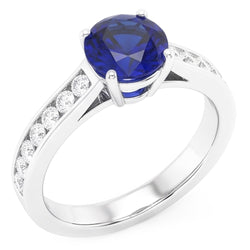 Round Engagement Ring Sapphire 2 Carats Channel Set Natural Earth Mined Diamonds
