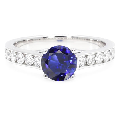 Round Engagement Ring Sapphire 2 Carats Channel Set Natural Earth Mined Diamonds