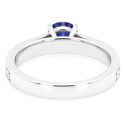 Round Engagement Ring Sapphire 2 Carats Channel Set Natural Earth Mined Diamonds