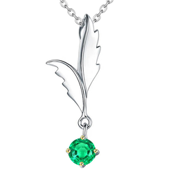 Round Gem Pendant Green Emerald Butterfly Wings Necklace