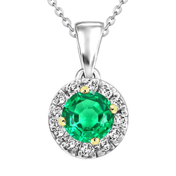 Round Gemstone Ladies Pendant Green Emerald Halo Jewelry