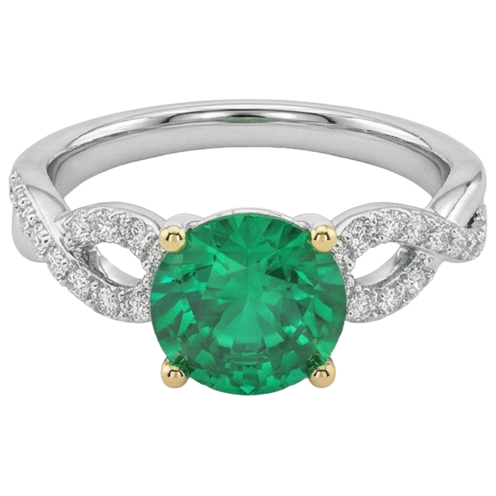 Natural Real ( Not Lab Grown ) Round Gemstone Ring Green Emerald GIA Anniversary Jewelry