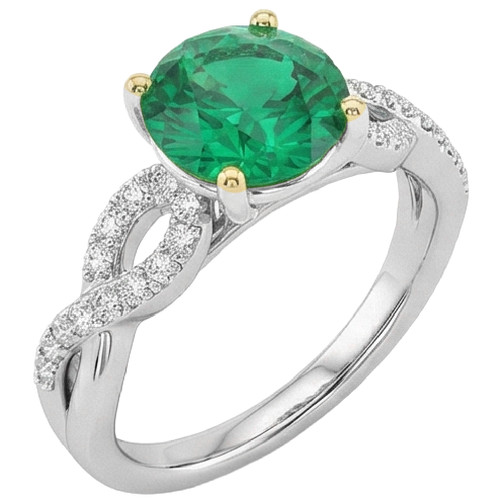 Natural Real ( Not Lab Grown ) Round Gemstone Ring Green Emerald GIA Anniversary Jewelry