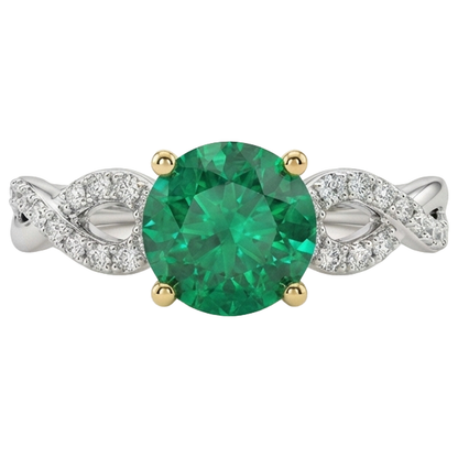 Natural Real ( Not Lab Grown ) Round Gemstone Ring Green Emerald GIA Anniversary Jewelry