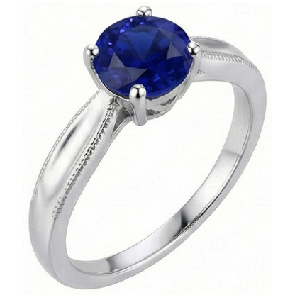 Natural Real ( Not Lab Grown )  Round Gemstone Solitaire Ring Ceylon Sapphire Milgrain Shank 1 Carat
