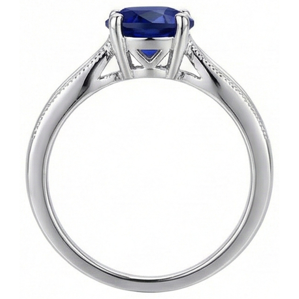 Natural Real ( Not Lab Grown )  Round Gemstone Solitaire Ring Ceylon Sapphire Milgrain Shank 1 Carat