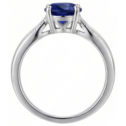 Natural Real ( Not Lab Grown )  Round Gemstone Solitaire Ring Ceylon Sapphire Milgrain Shank 1 Carat