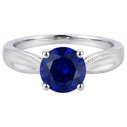 Natural Real ( Not Lab Grown )  Round Gemstone Solitaire Ring Ceylon Sapphire Milgrain Shank 1 Carat