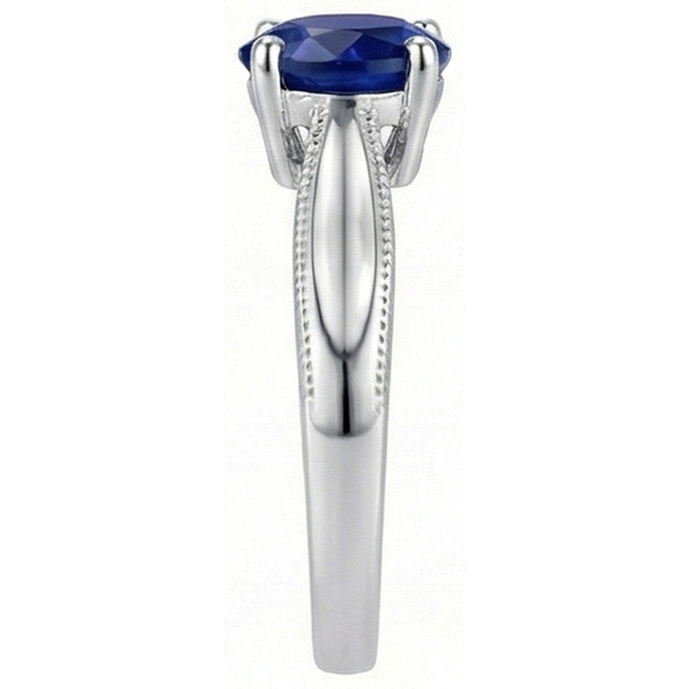 Natural Real ( Not Lab Grown )  Round Gemstone Solitaire Ring Ceylon Sapphire Milgrain Shank 1 Carat