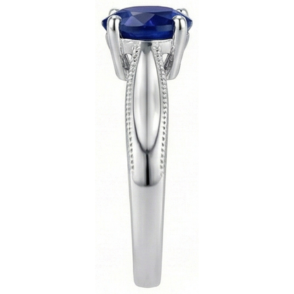 Natural Real ( Not Lab Grown )  Round Gemstone Solitaire Ring Ceylon Sapphire Milgrain Shank 1 Carat