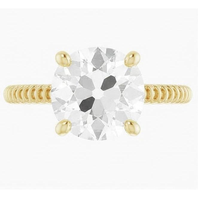 Round Genuine Natural Real Diamond ( Not Lab Grown ) Old Mine Engagement Prong Set Ring 2.50 Carats