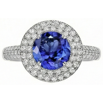Round Genuine Tanzanite Natural Earth Mined Diamonds Split Fancy Ring 2.65 Carats