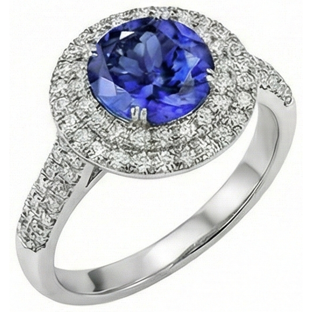 Round Genuine Tanzanite Natural Earth Mined Diamonds Split Fancy Ring 2.65 Carats