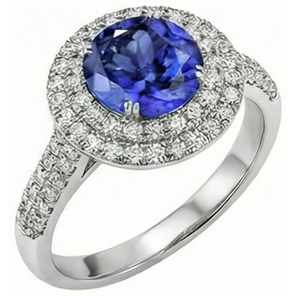 Round Genuine Tanzanite Natural Earth Mined Diamonds Split Fancy Ring 2.65 Carats
