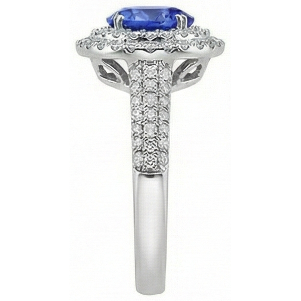 Round Genuine Tanzanite Natural Earth Mined Diamonds Split Fancy Ring 2.65 Carats