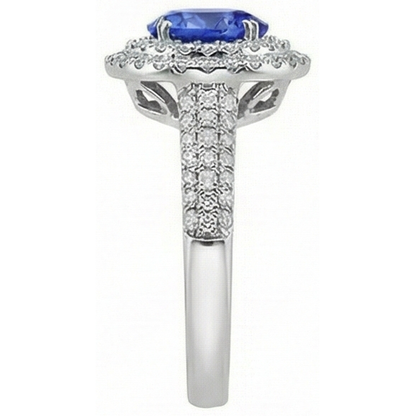 Round Genuine Tanzanite Natural Earth Mined Diamonds Split Fancy Ring 2.65 Carats
