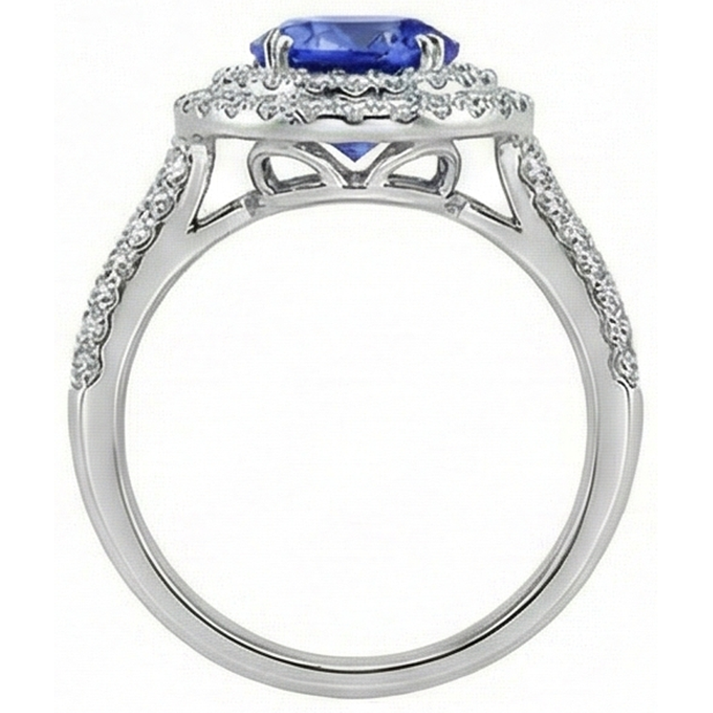 Round Genuine Tanzanite Natural Earth Mined Diamonds Split Fancy Ring 2.65 Carats