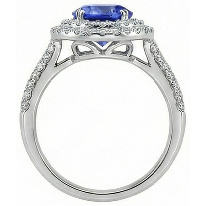 Round Genuine Tanzanite Natural Earth Mined Diamonds Split Fancy Ring 2.65 Carats