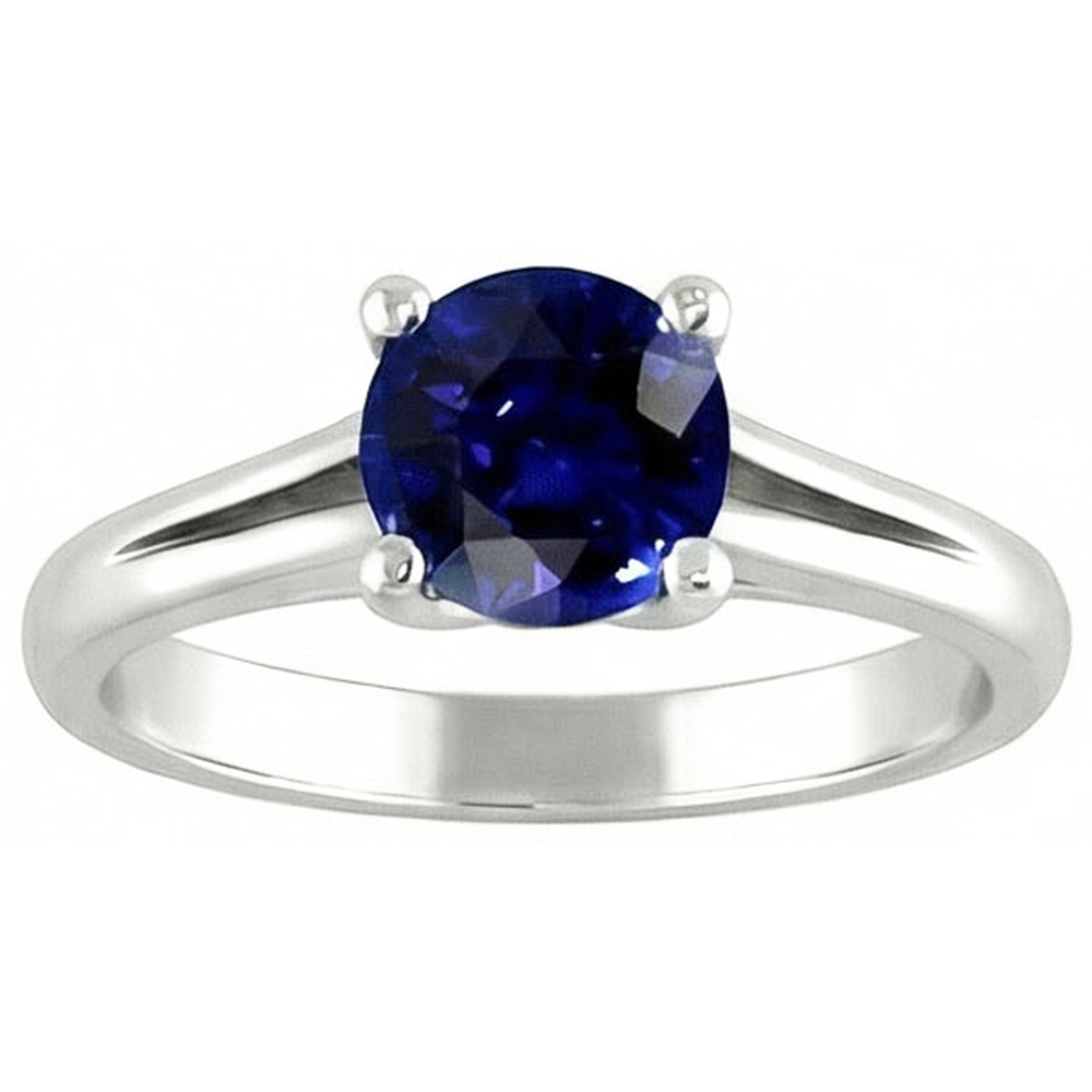 Natural Real ( Not Lab Grown )  Round Gold Solitaire Ceylon Sapphire Ring U Prong Setting 1.50 Carats