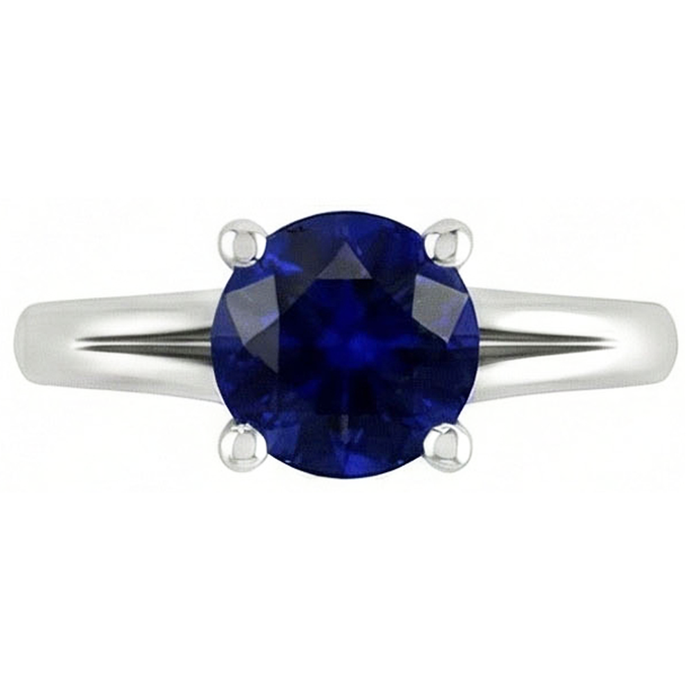 Natural Real ( Not Lab Grown )  Round Gold Solitaire Ceylon Sapphire Ring U Prong Setting 1.50 Carats