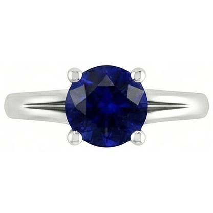 Natural Real ( Not Lab Grown )  Round Gold Solitaire Ceylon Sapphire Ring U Prong Setting 1.50 Carats