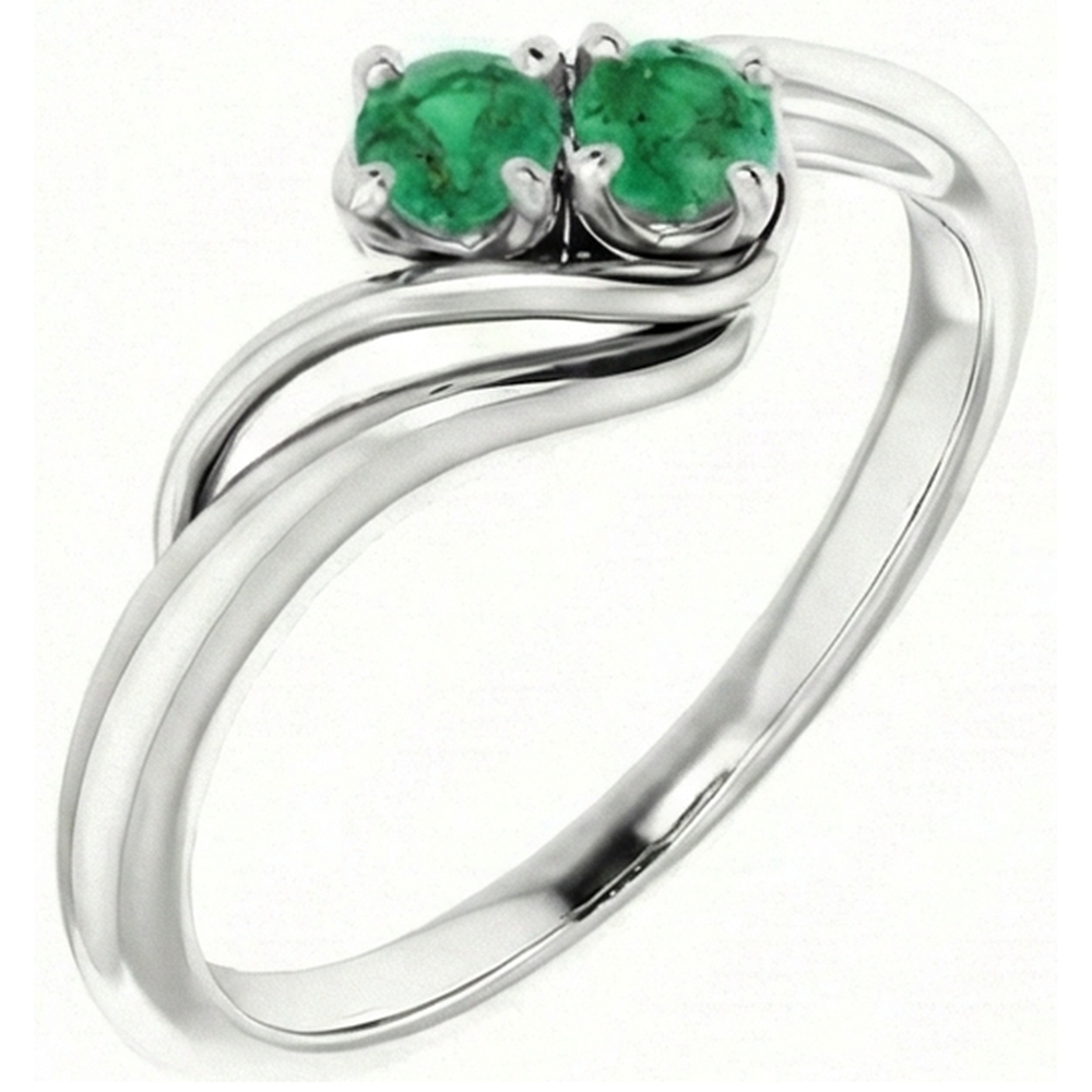 Natural Real ( Not Lab Grown )  Round Green Emerald Bypass Setting Ring 1.60 Carats White Gold 14K