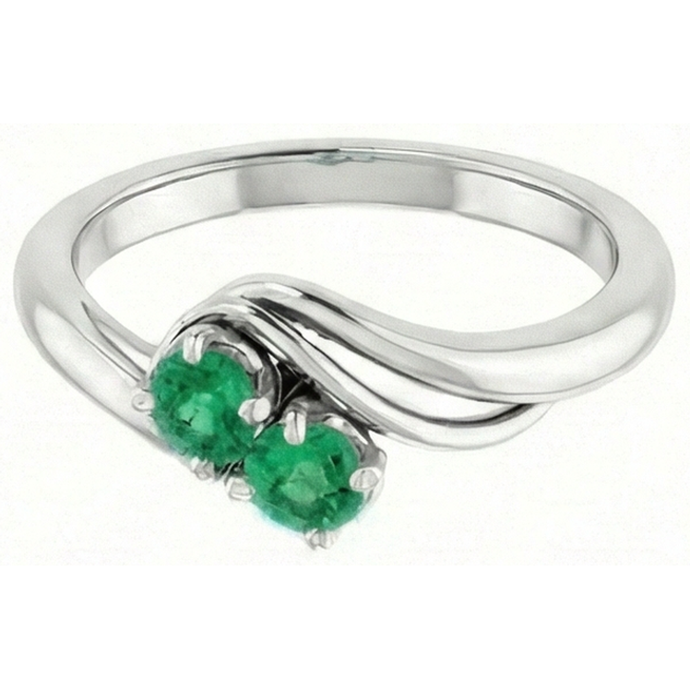 Natural Real ( Not Lab Grown )  Round Green Emerald Bypass Setting Ring 1.60 Carats White Gold 14K