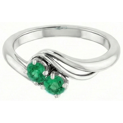 Natural Real ( Not Lab Grown )  Round Green Emerald Bypass Setting Ring 1.60 Carats White Gold 14K