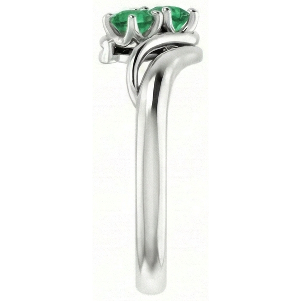 Natural Real ( Not Lab Grown )  Round Green Emerald Bypass Setting Ring 1.60 Carats White Gold 14K