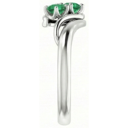 Natural Real ( Not Lab Grown )  Round Green Emerald Bypass Setting Ring 1.60 Carats White Gold 14K