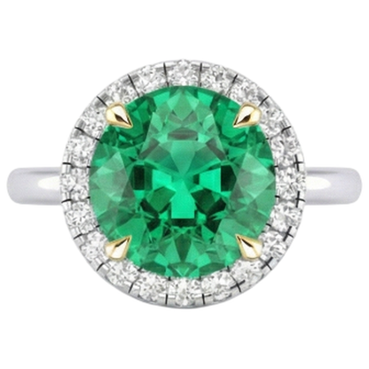 Natural Real ( Not Lab Grown ) Round Green Emerald GIA Engagement Ring Gemstone Jewelry