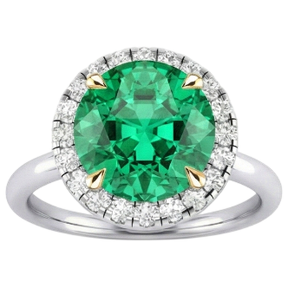 Natural Real ( Not Lab Grown ) Round Green Emerald GIA Engagement Ring Gemstone Jewelry