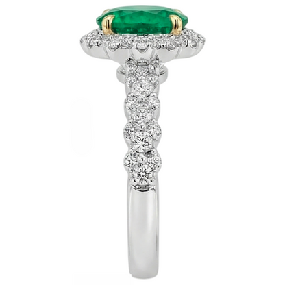 Natural Real ( Not Lab Grown ) Round Green Emerald GIA Gold Ring Halo Diamond Jewelry