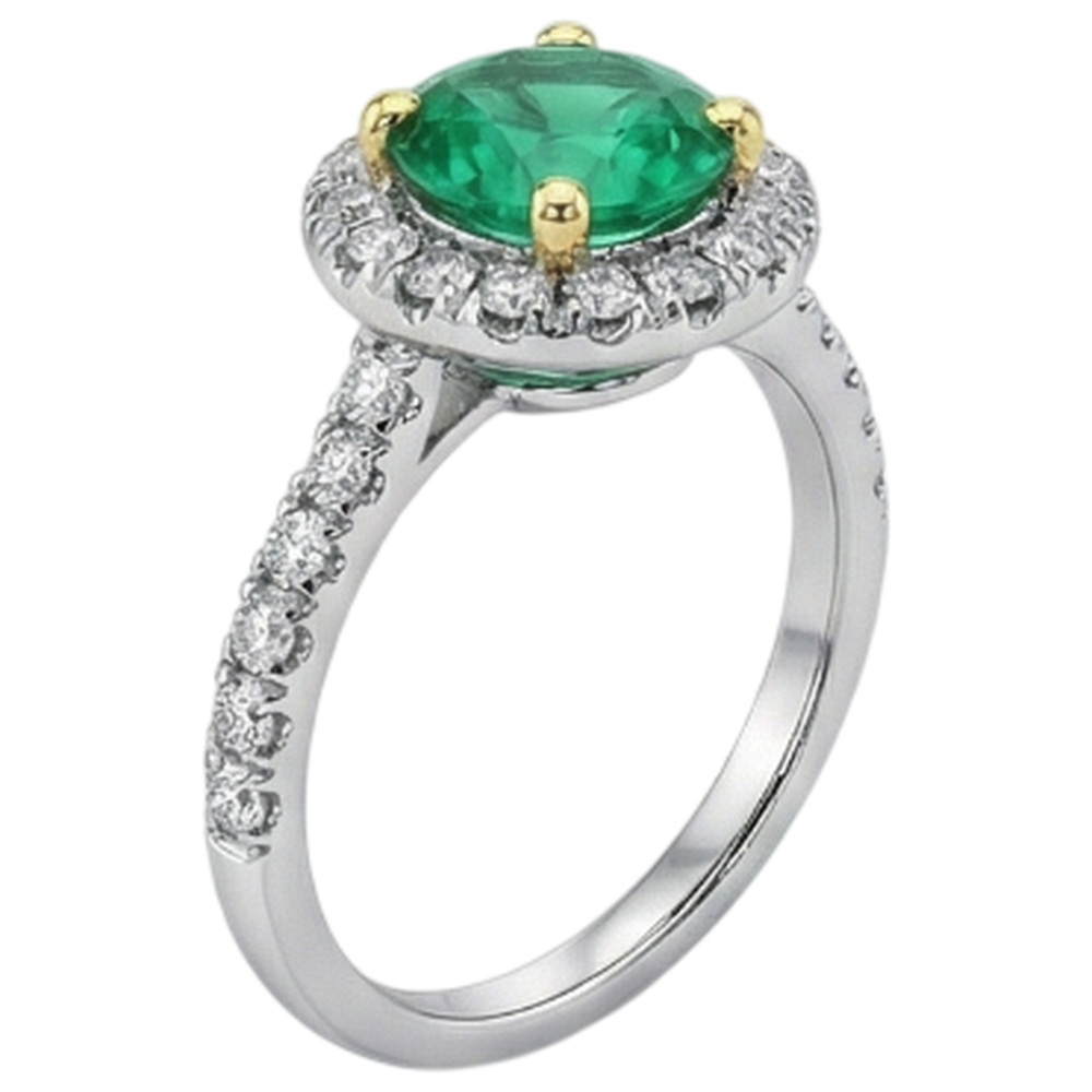 natural round emerald 2.50ct ring close up detail