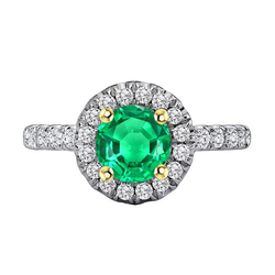Round Green Emerald Halo Engagement Ring