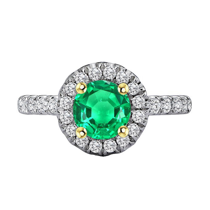 natural round emerald 2.50ct ring front view