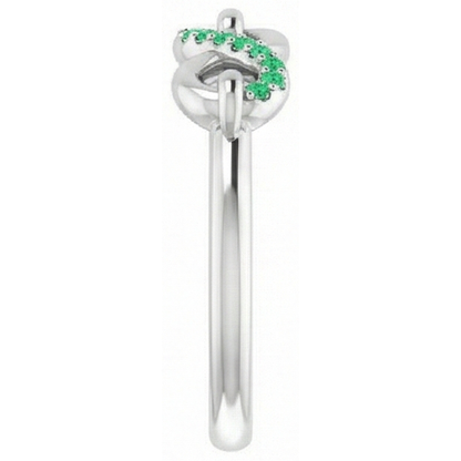Natural Real ( Not Lab Grown ) Round Green Emerald GIA Promise Ring Infinity 1 Carat White Gold 14K